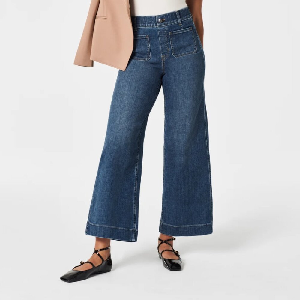 NWT Spanx Cropped Wide Leg Jeans with Patch Pockets - size XL Tall